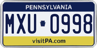 PA license plate MXU0998