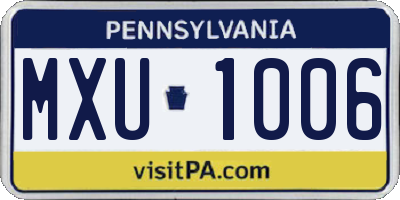 PA license plate MXU1006
