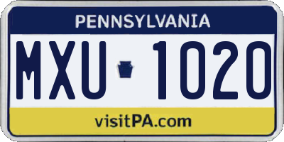 PA license plate MXU1020