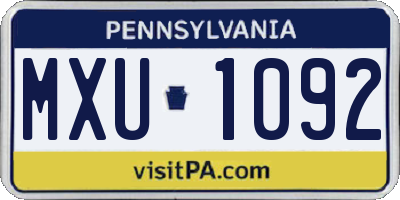 PA license plate MXU1092