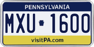 PA license plate MXU1600