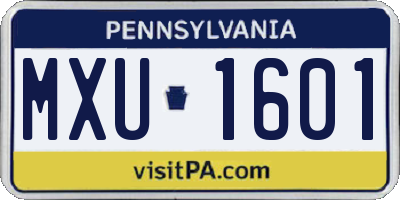 PA license plate MXU1601