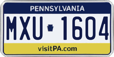 PA license plate MXU1604
