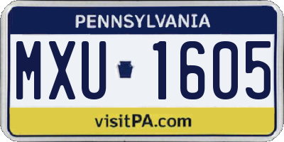 PA license plate MXU1605