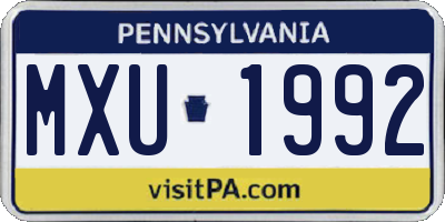 PA license plate MXU1992