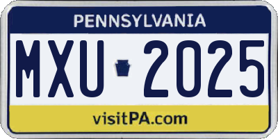 PA license plate MXU2025