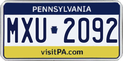 PA license plate MXU2092