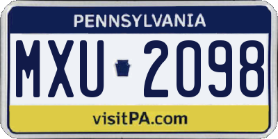 PA license plate MXU2098