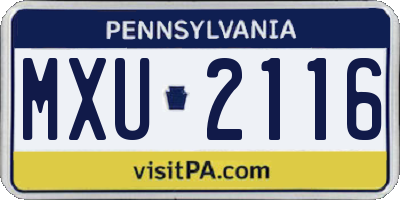 PA license plate MXU2116