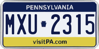 PA license plate MXU2315