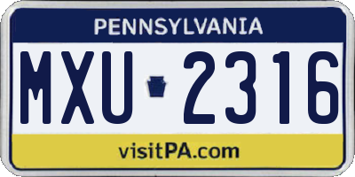 PA license plate MXU2316