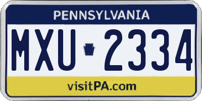 PA license plate MXU2334