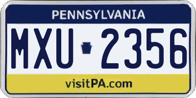 PA license plate MXU2356