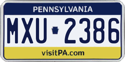 PA license plate MXU2386