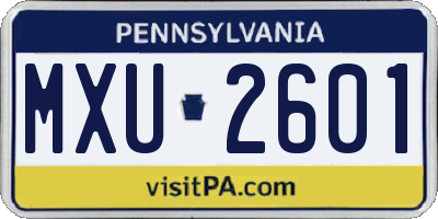 PA license plate MXU2601