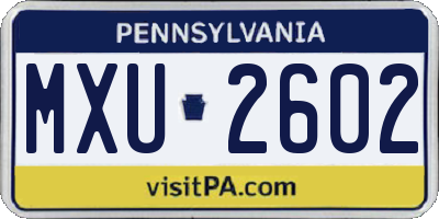 PA license plate MXU2602