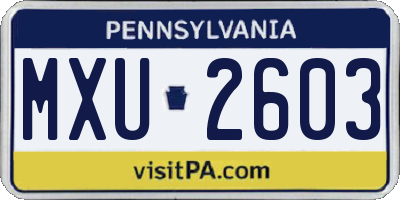 PA license plate MXU2603
