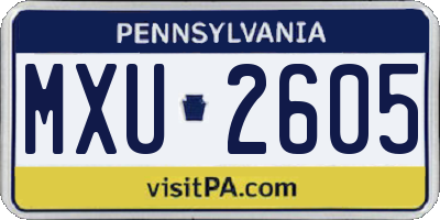 PA license plate MXU2605