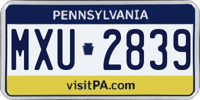 PA license plate MXU2839