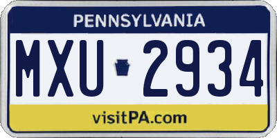 PA license plate MXU2934