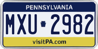 PA license plate MXU2982