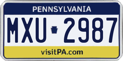PA license plate MXU2987
