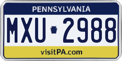 PA license plate MXU2988