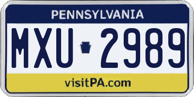 PA license plate MXU2989