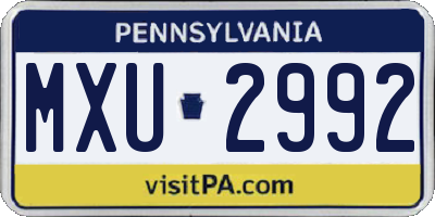 PA license plate MXU2992