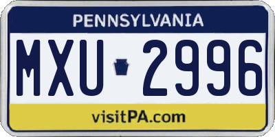 PA license plate MXU2996