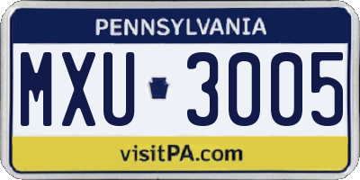 PA license plate MXU3005