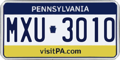 PA license plate MXU3010