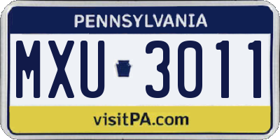 PA license plate MXU3011