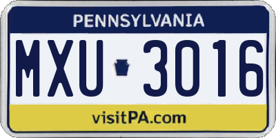 PA license plate MXU3016