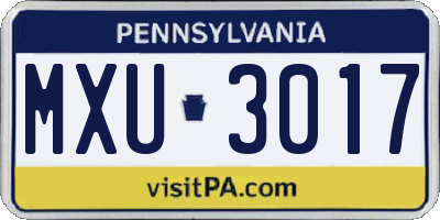 PA license plate MXU3017