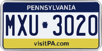 PA license plate MXU3020