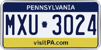PA license plate MXU3024