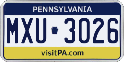PA license plate MXU3026