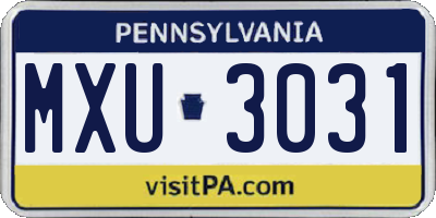 PA license plate MXU3031