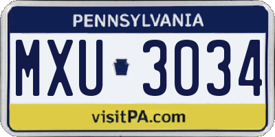 PA license plate MXU3034