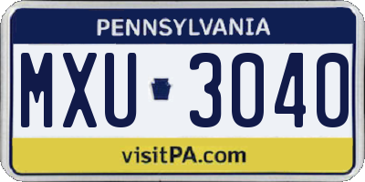 PA license plate MXU3040