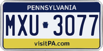 PA license plate MXU3077