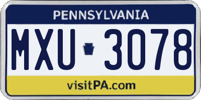 PA license plate MXU3078