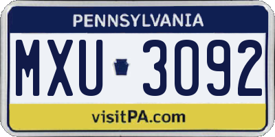 PA license plate MXU3092