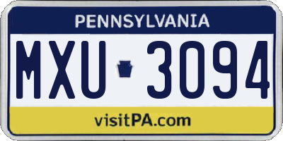 PA license plate MXU3094