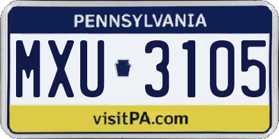 PA license plate MXU3105
