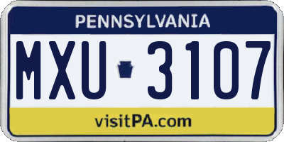 PA license plate MXU3107