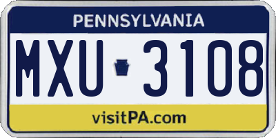 PA license plate MXU3108