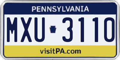 PA license plate MXU3110