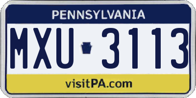 PA license plate MXU3113